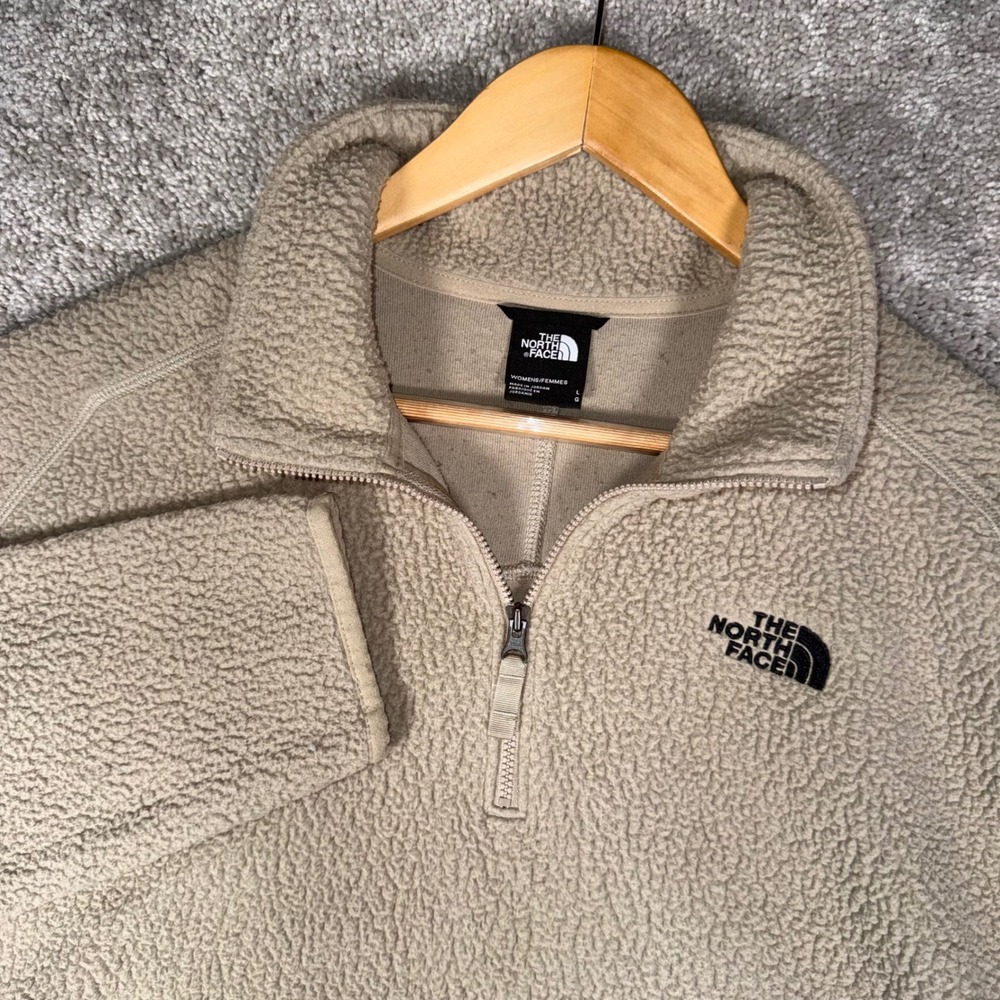 The North Face Women's L Tan Sherpa‎ Fleece Quarter Zip Cropped Pullover Large